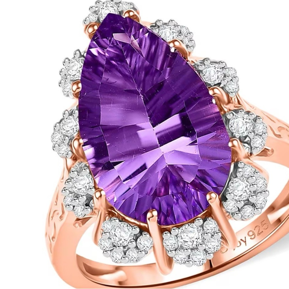 $700 Retail Amethyst & Diamond Ring in Rose Gold over 925 Sterling Silver